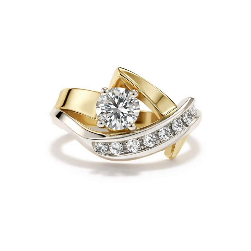 Antique Irregular Gold and Silver Zircon Mixed Metal Ring
