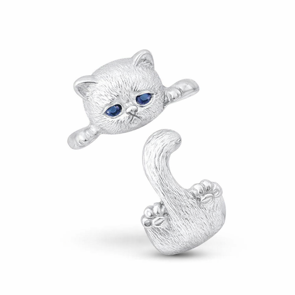 Adjustable Kitten White Gold Ring
