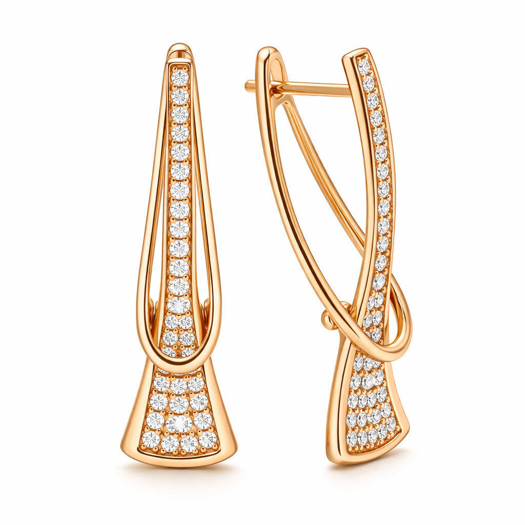 Radiant Layered Crystal Yellow Gold Earrings