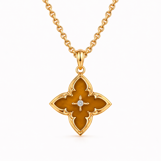 Collar con Colgante Trébol de Cuatro Hojas Marrón | Oro