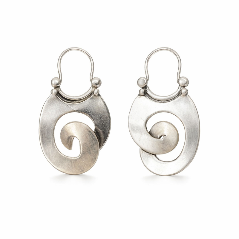 Antique Irregular Shape White Gold Earrings