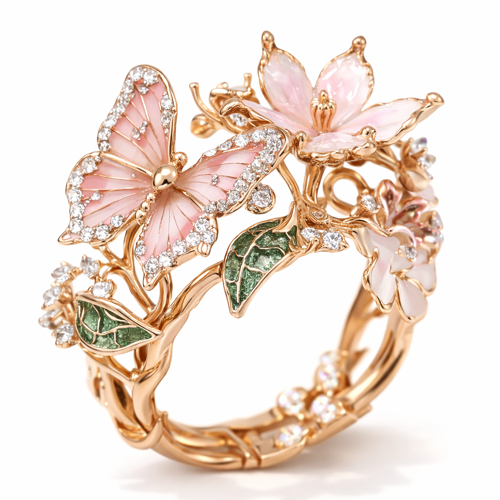 Natural Brilliant Butterfly Zircon Yellow Gold Ring
