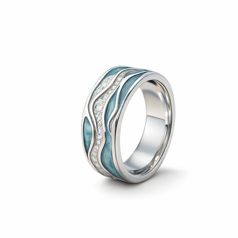 Seasilver Waves White Gold Ring