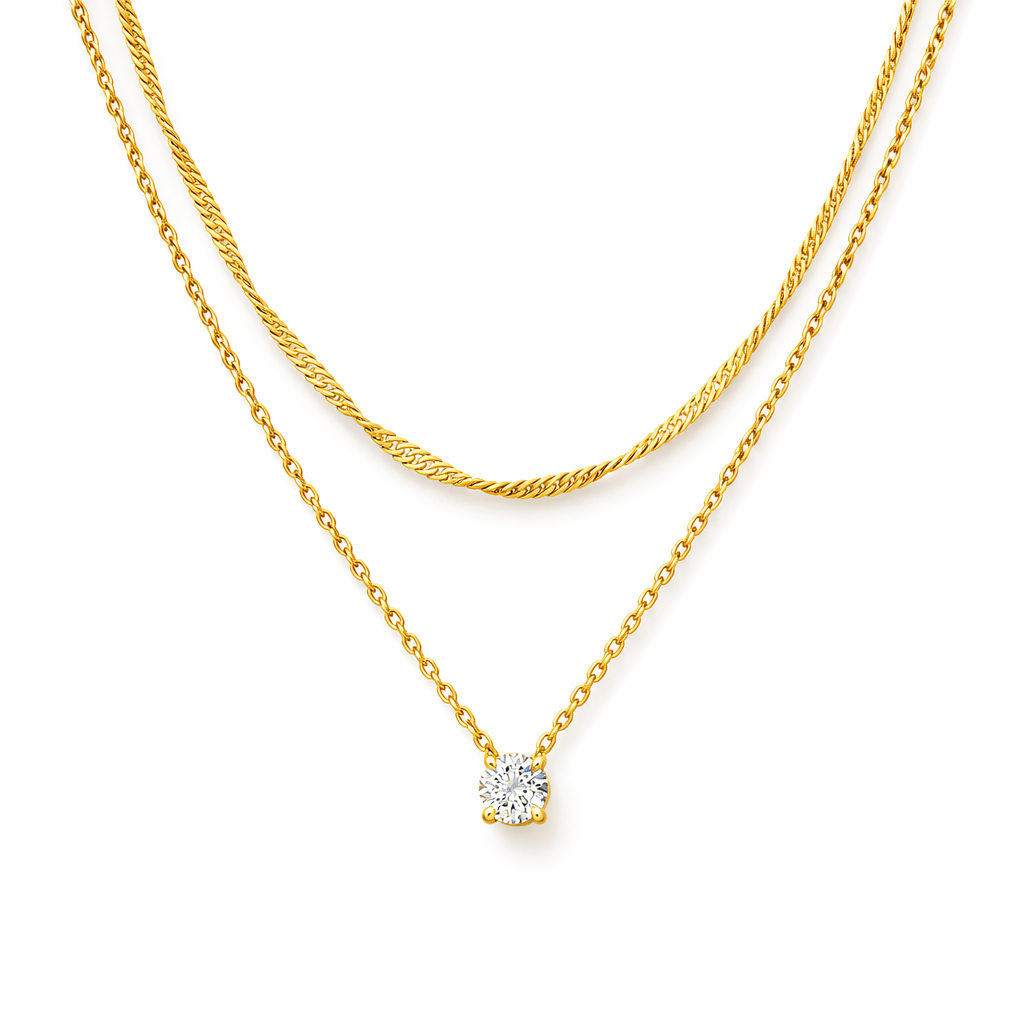 Layered Halo Yellow Gold Necklace