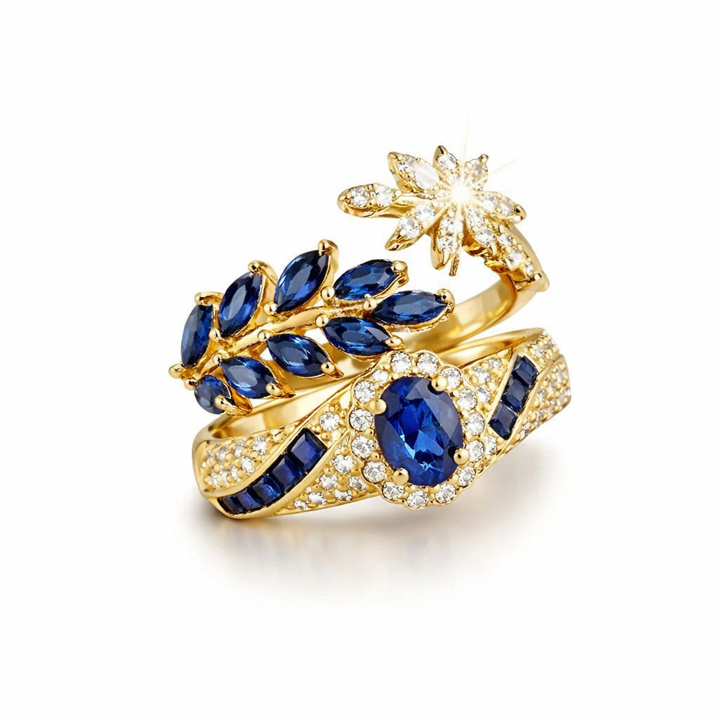 Avelisse Moraziel Sapphire Yellow Gold Ring Set