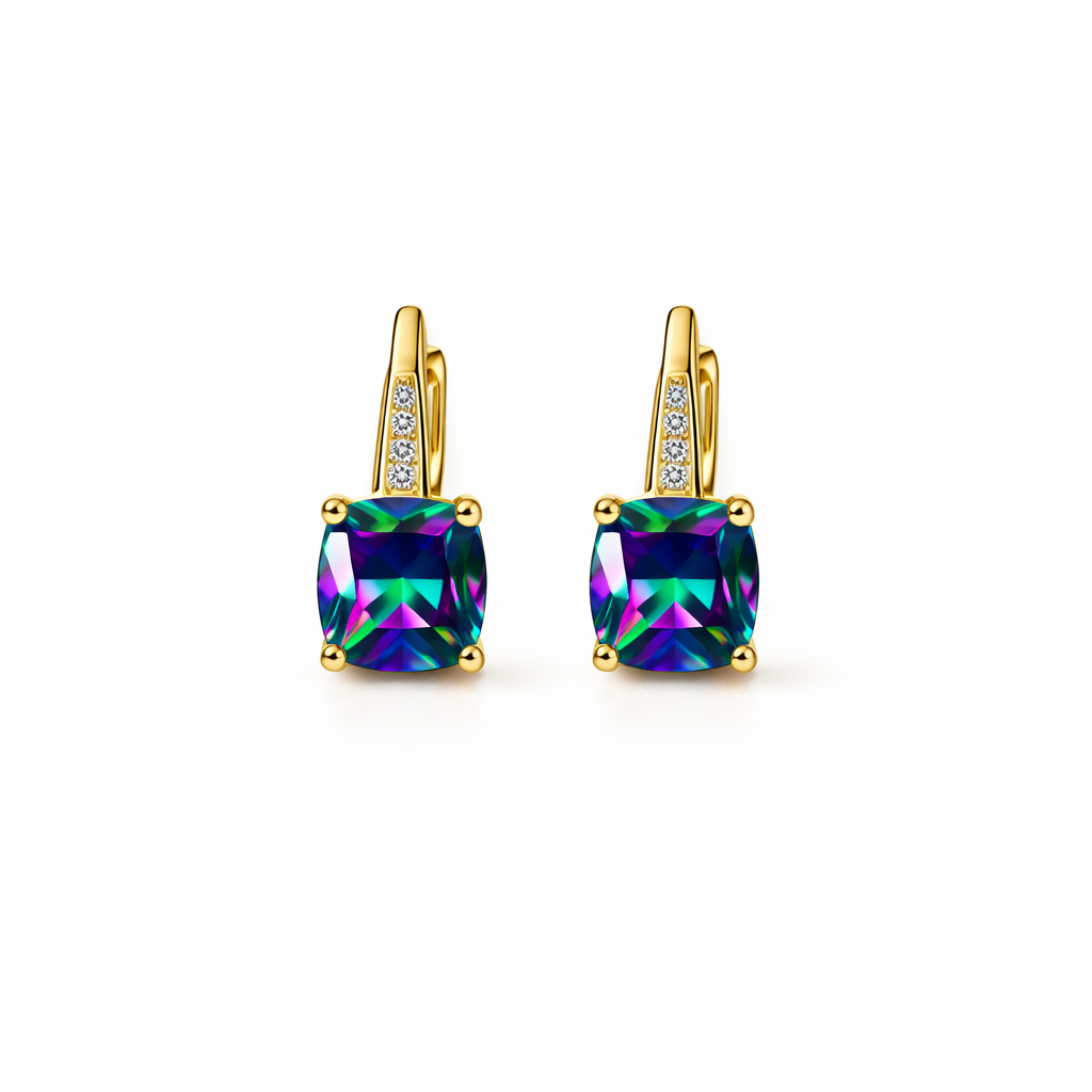 Mystic Stone Hoop Yellow Gold Earrings
