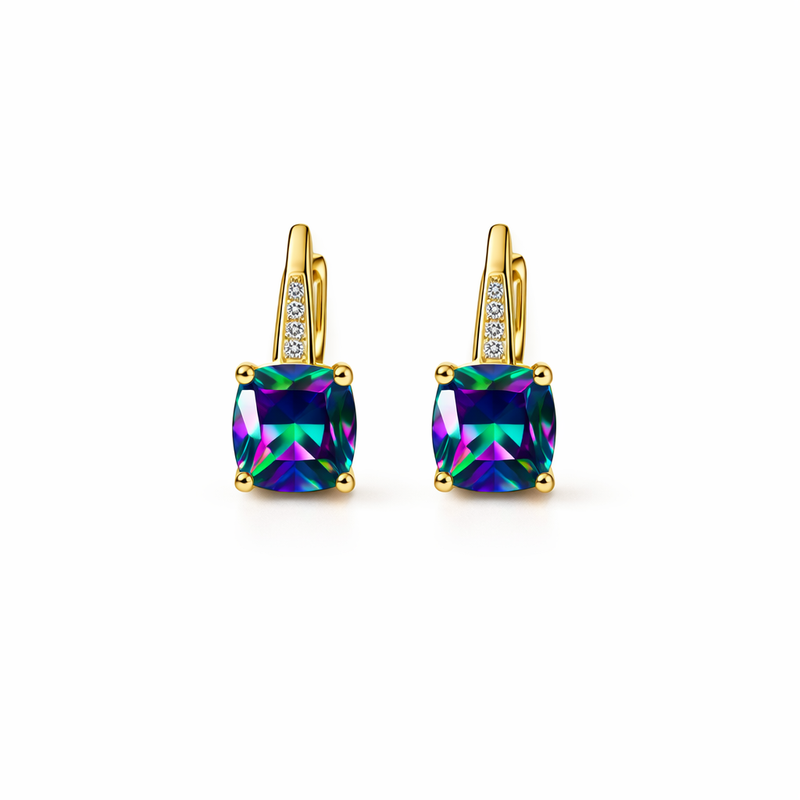 Mystic Stone Hoop Yellow Gold Earrings