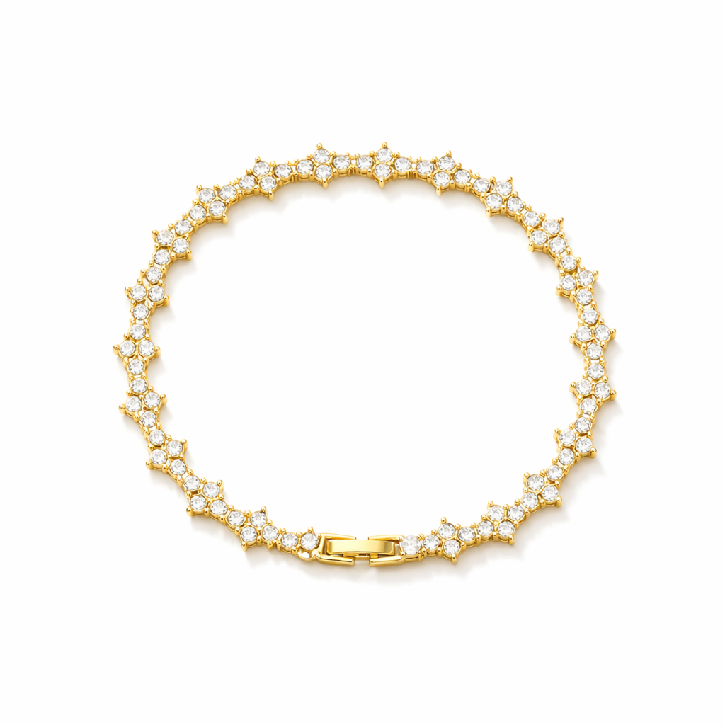 Classic Cluster Tennis Yellow Gold Bracelet