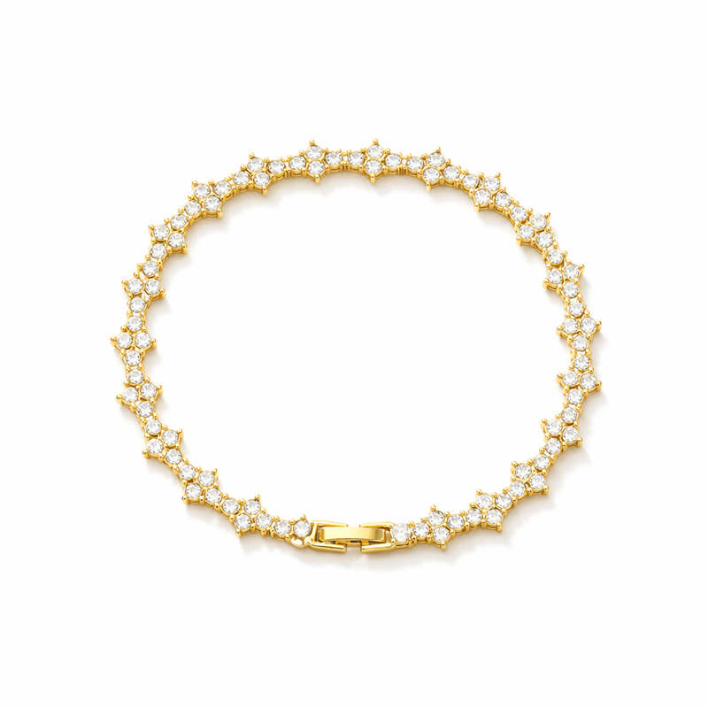 Classic Cluster Tennis Yellow Gold Bracelet