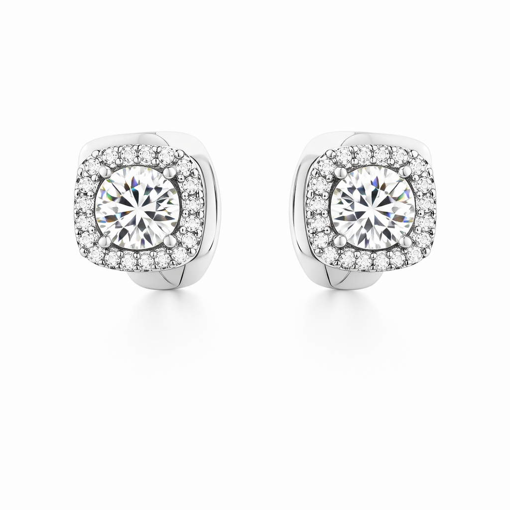 Nadine Square White Gold Earrings