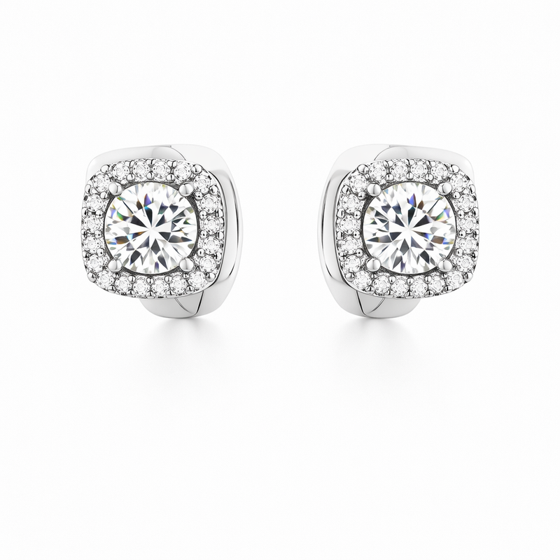 Nadine Square White Gold Earrings