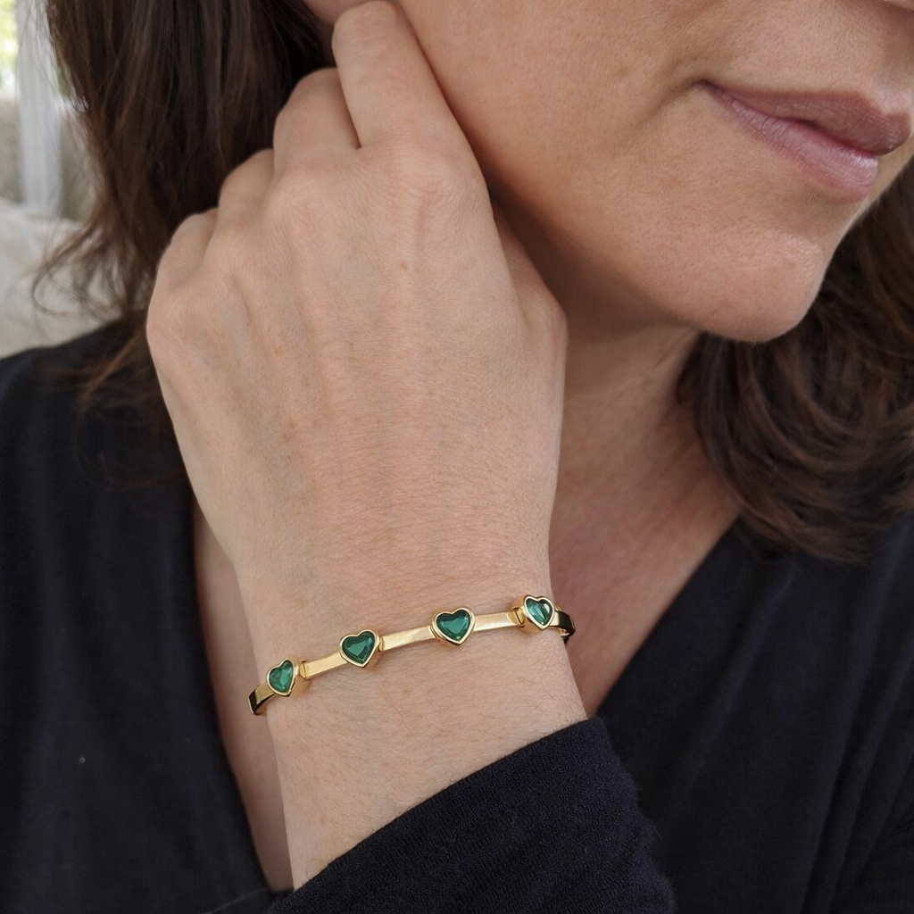 Green Hearts Yellow Gold Bracelet