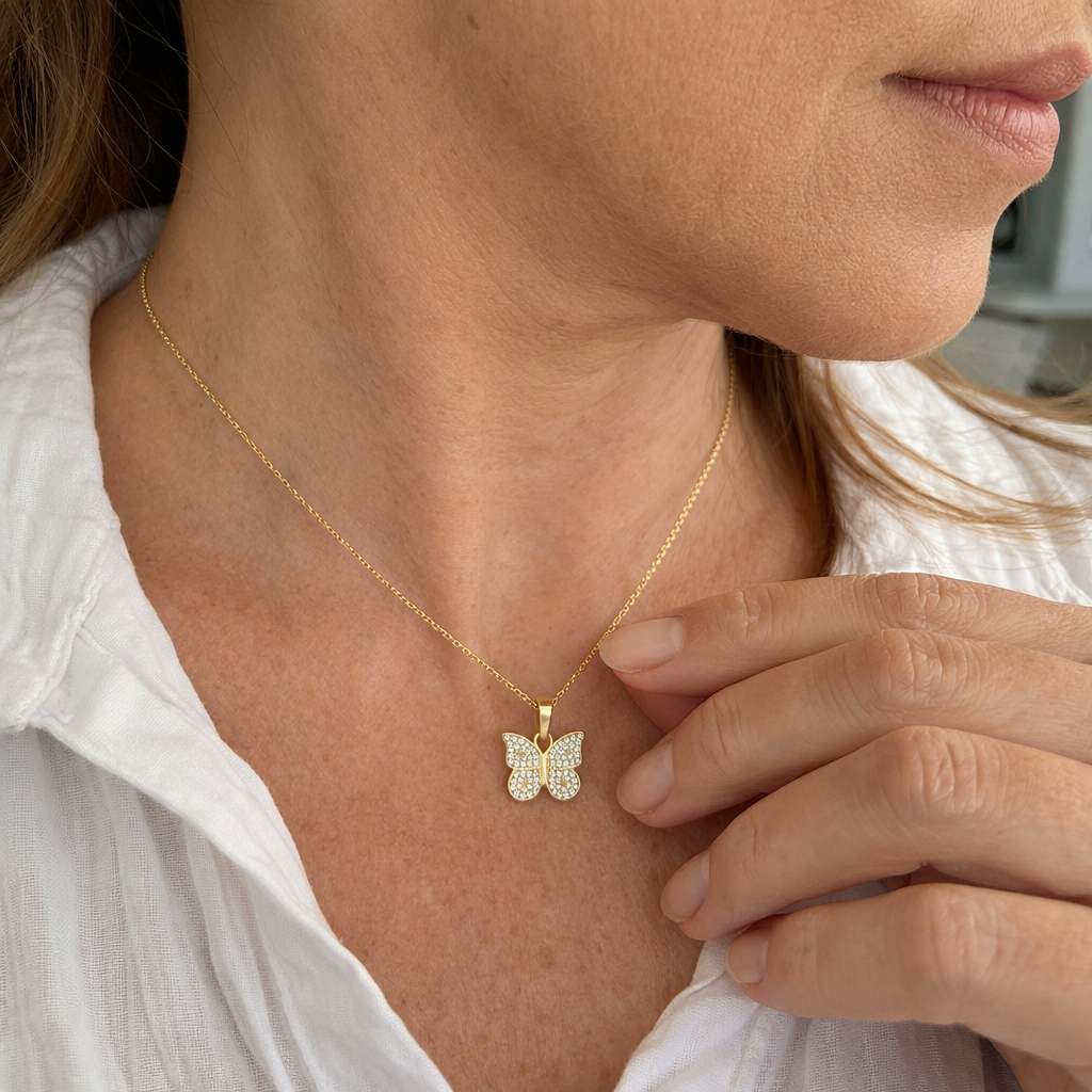 Radiant Butterfly Yellow Gold Necklace