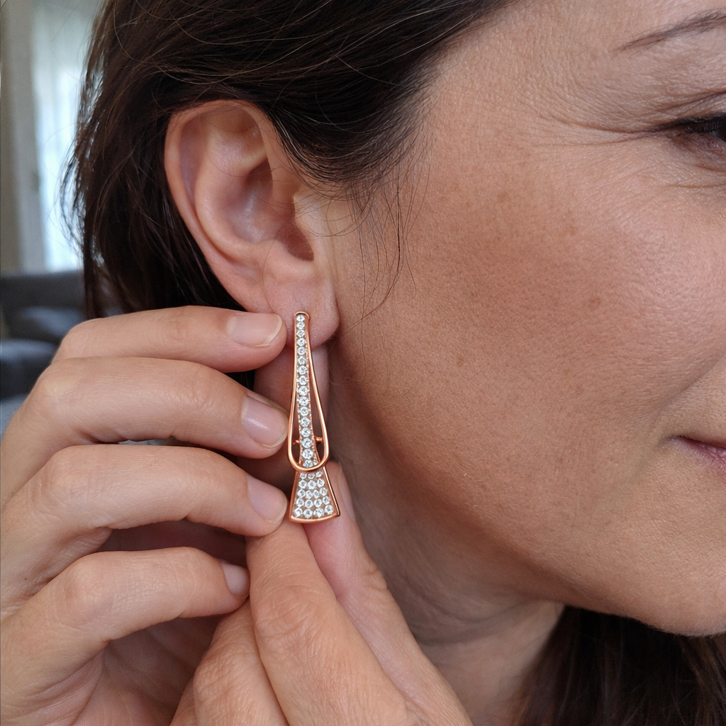 Radiant Layered Crystal Yellow Gold Earrings