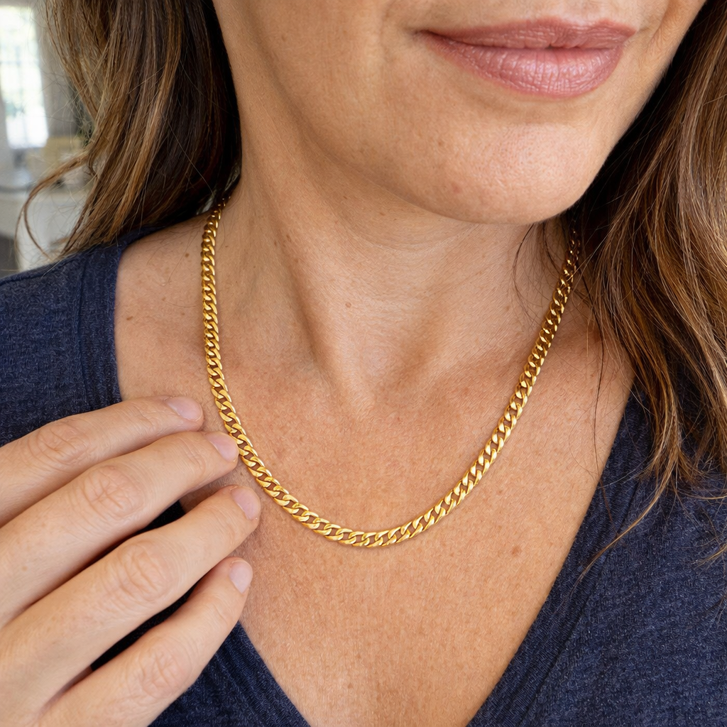 Flat Curb Link Chain Yellow Gold Necklace