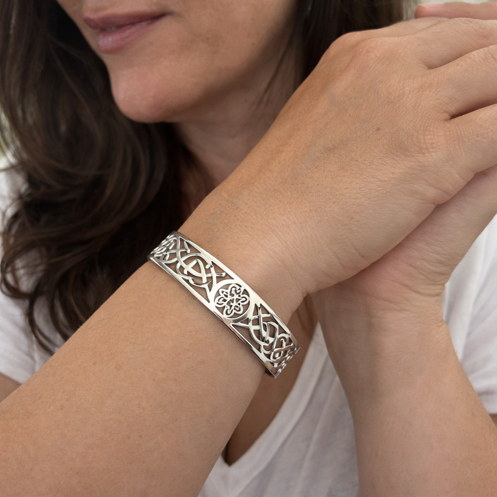 Exquisite Open Filigree Silver White Gold Bracelet
