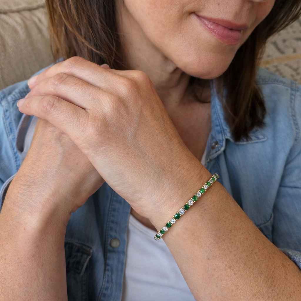 Emerald Trio Tennis Yellow Gold Bracelet