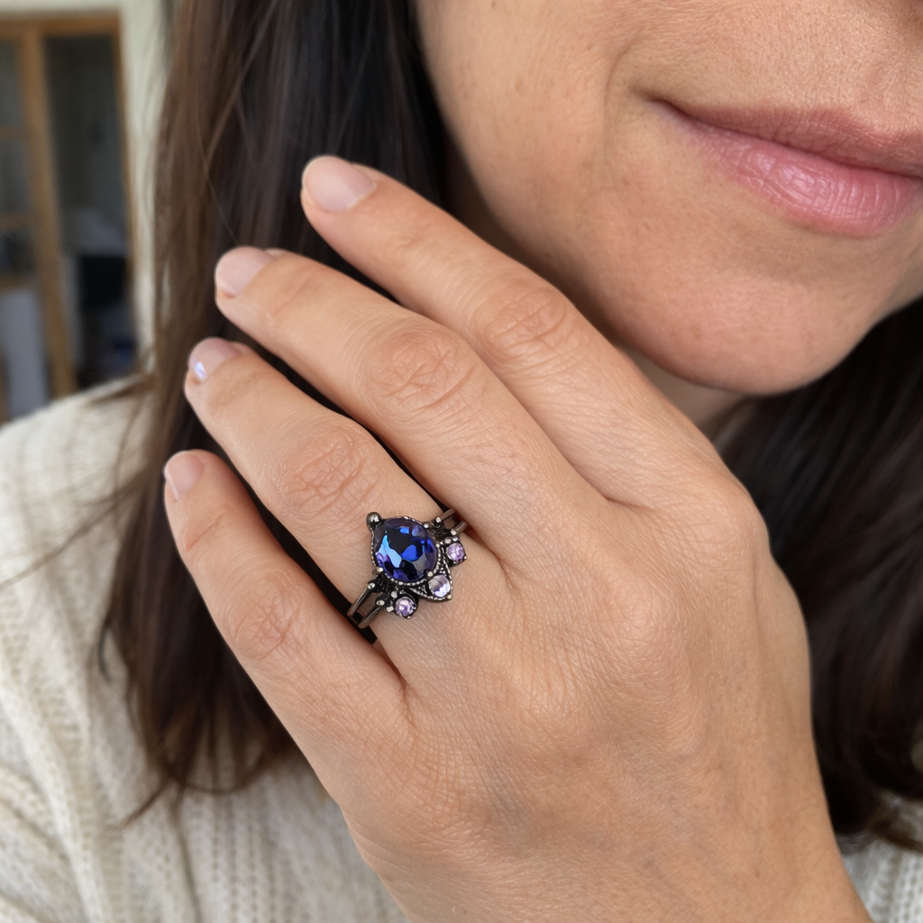 Layered Amethyst White Gold Ring