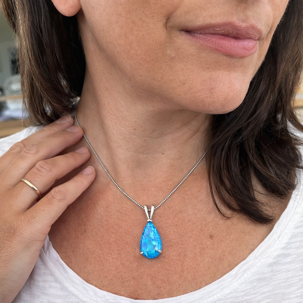 Light Blue Opal Teardrop White Gold Necklace