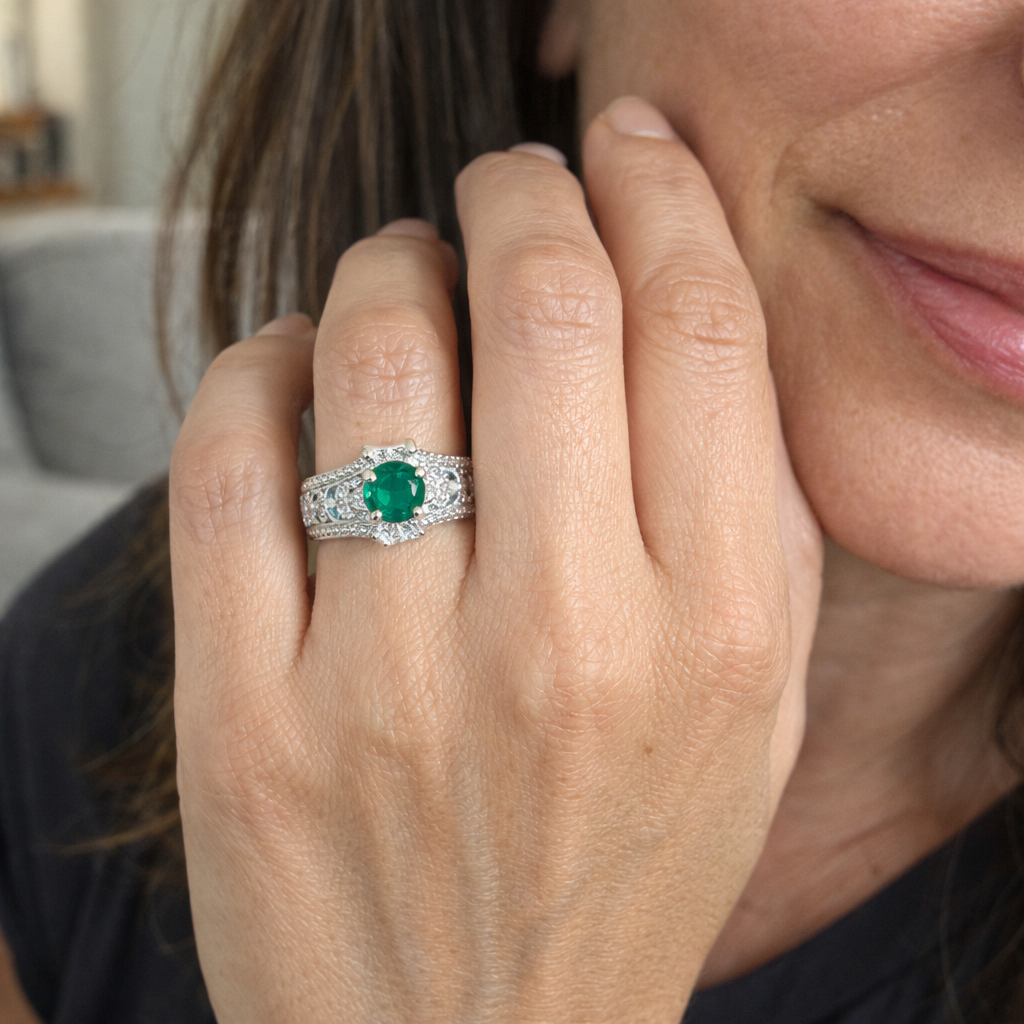 Art Deco Emerald White Gold Ring