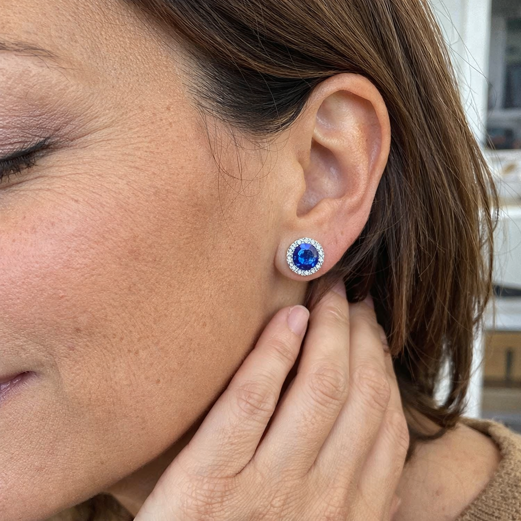 Lucia Celestine Sapphire White Gold Earrings