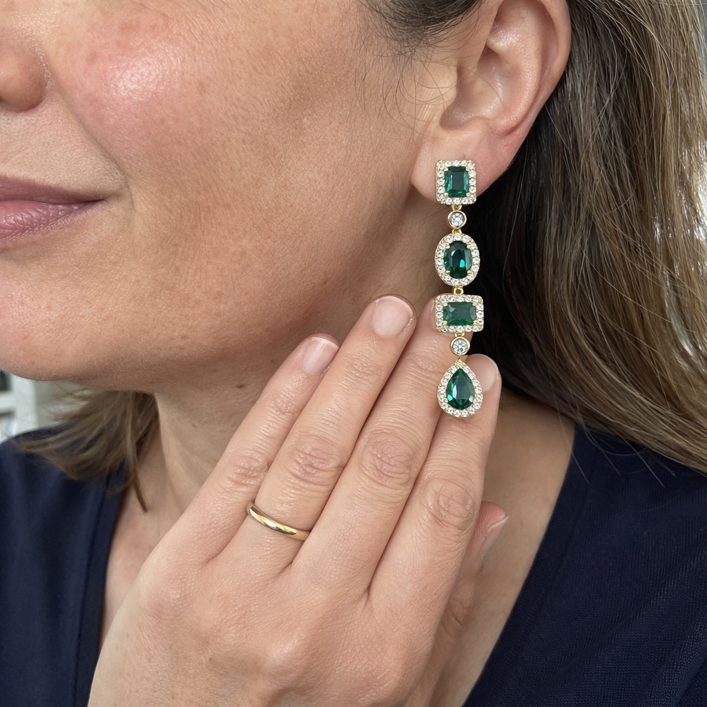 Coraline Esmarisse Emerald Drop Yellow Gold Earrings
