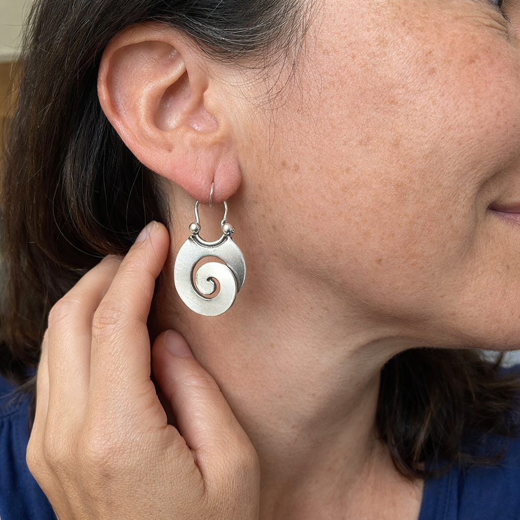 Antique Irregular Shape White Gold Earrings