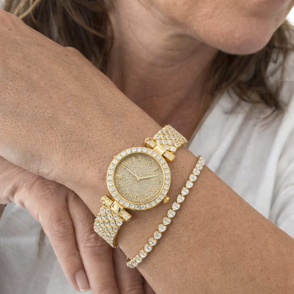 Luxe Radiance Watch and Bracelet Yellow Gold Set
