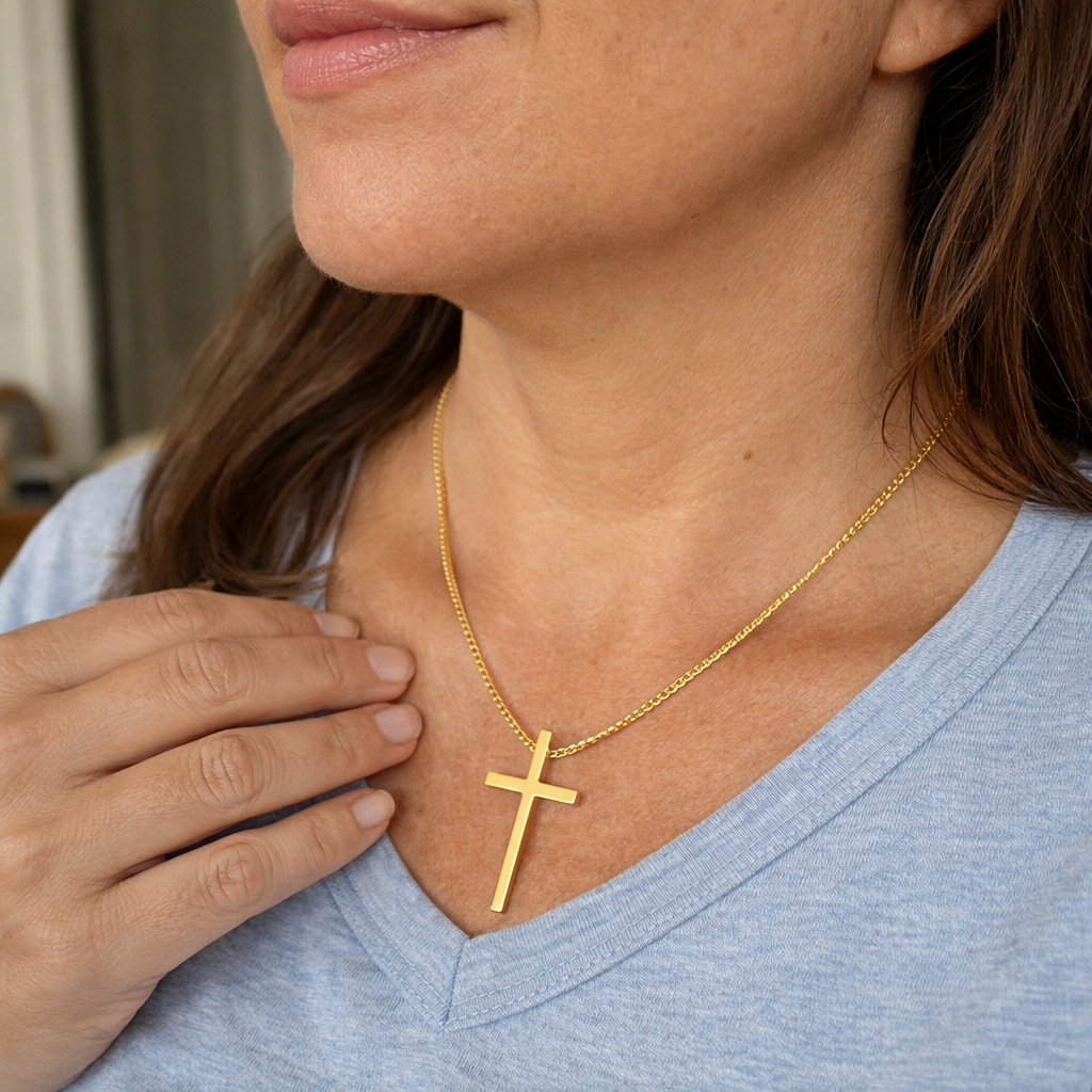 Bezel Set Cross Yellow Gold Necklace