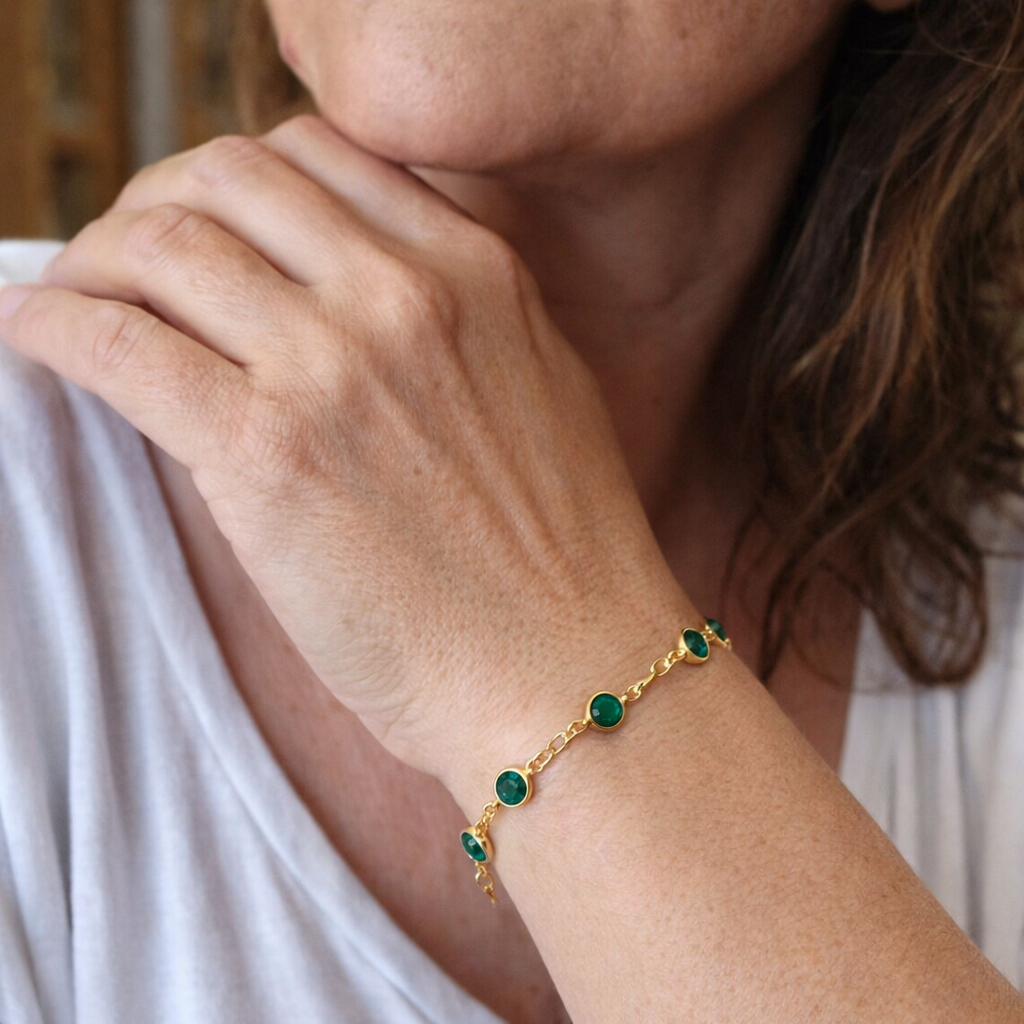 Emerald Link Chain Yellow Gold Bracelet