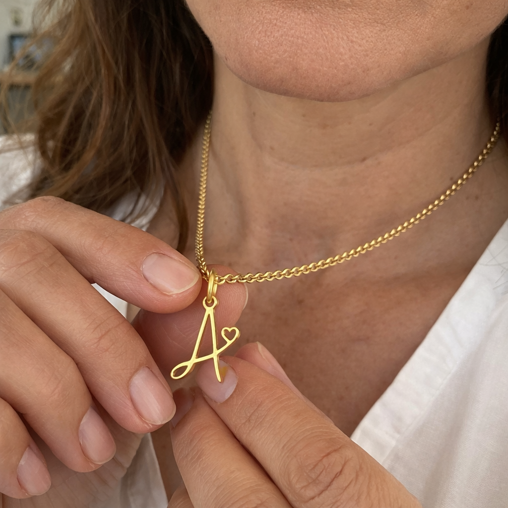 Heart Initial Yellow Gold Necklace