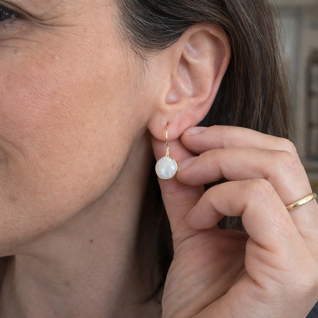Antique Opal Glow Yellow Gold Earrings