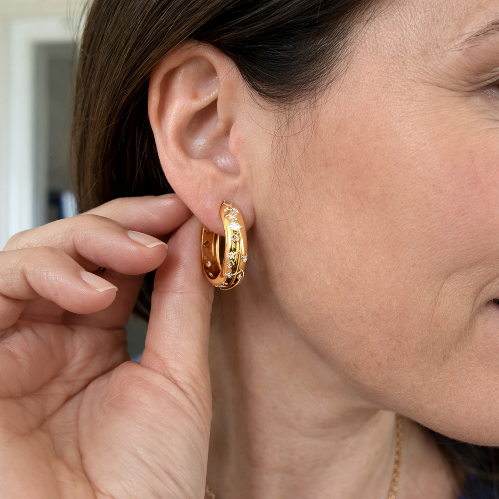 Cosmic Hoop Yellow Gold Earrings
