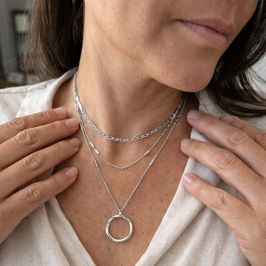Three Strand Open Circle Necklace