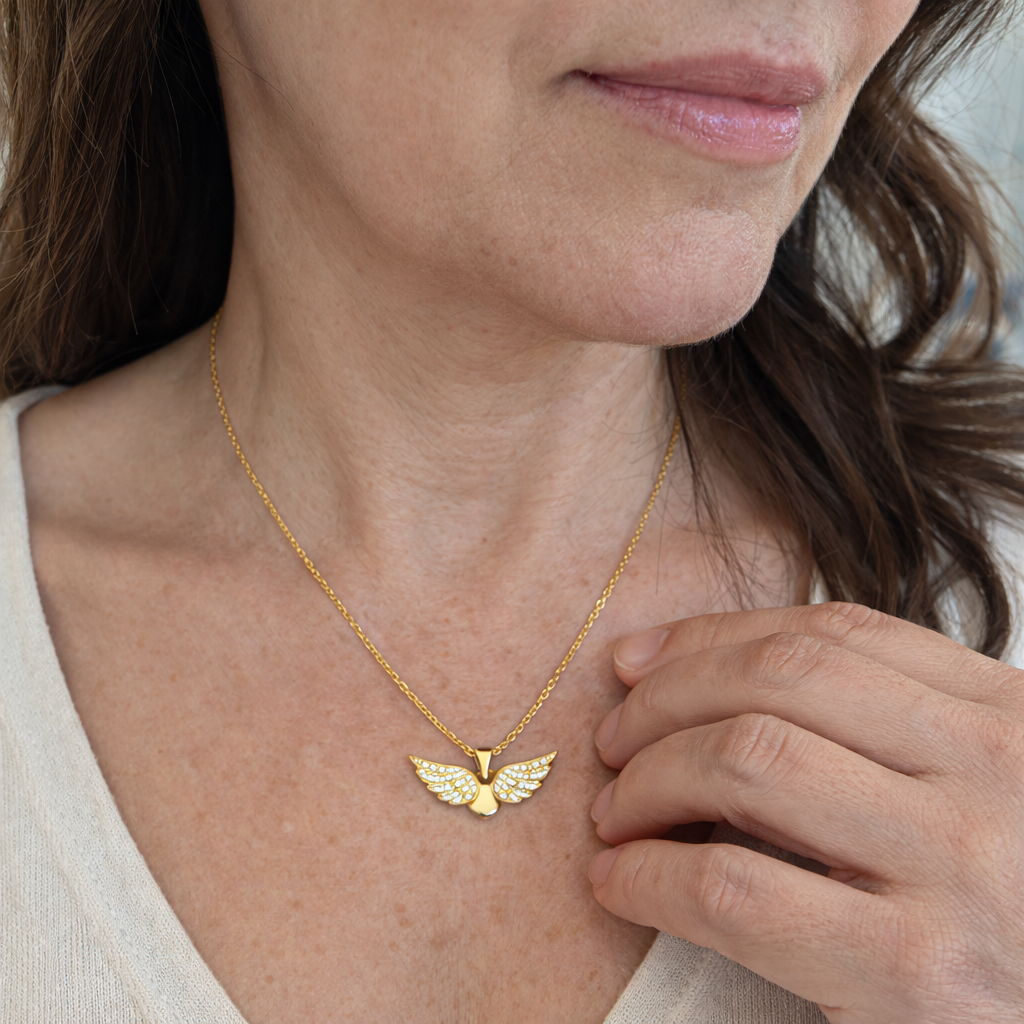 Angel Wings in Flight Yellow Gold Necklace