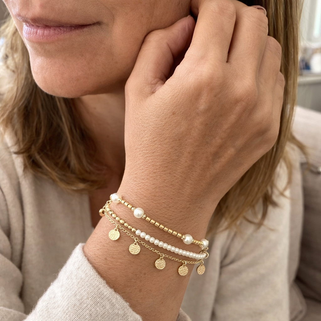Coastal Charm 3 Piece Layered Yellow Gold Anklet Set