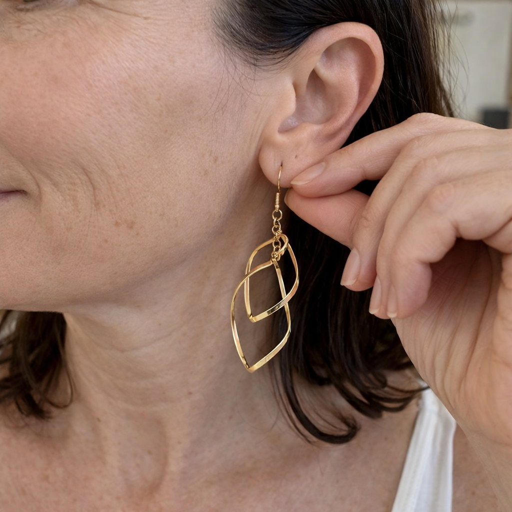 Minimalist Layered Drop Yellow Gold Earrings