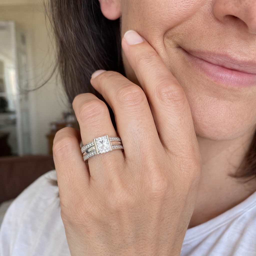 Antique Set Glass White Gold Ring
