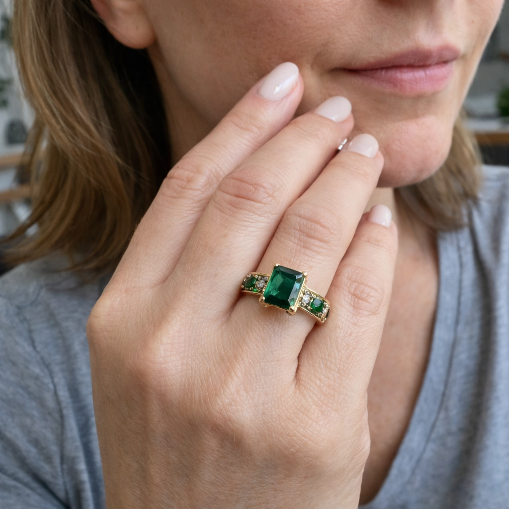Exquisite Emerald Yellow Gold Ring