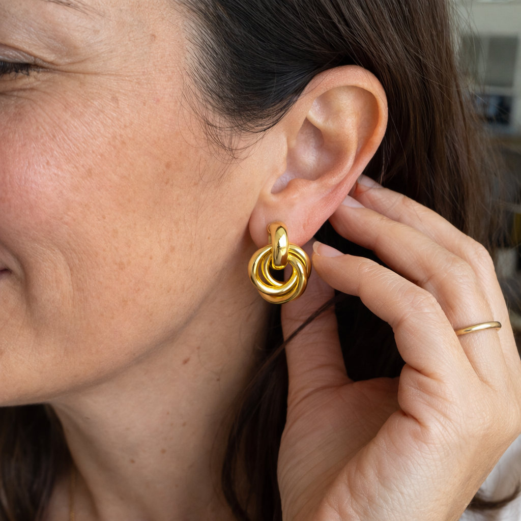 Braided Statement Yellow Gold Earrings