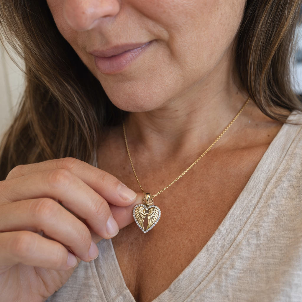 Heart and Butterfly Yellow Gold Necklace