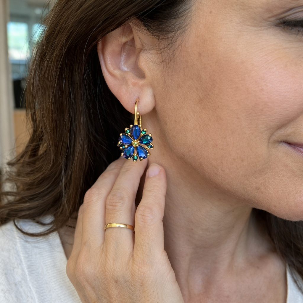Calina Sapphire Flower Yellow Gold Earrings