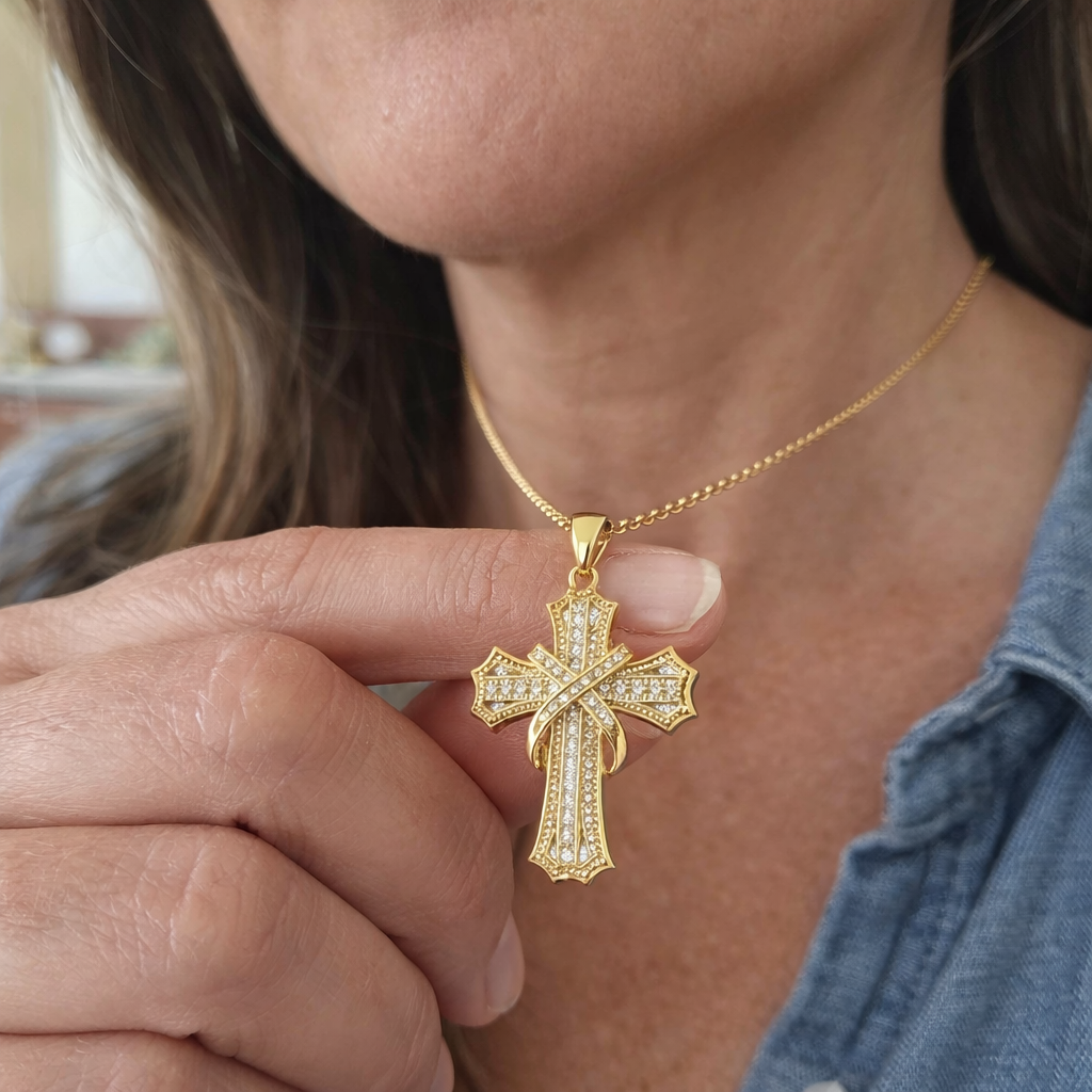 Radiant Cross Pendant Yellow Gold Necklace