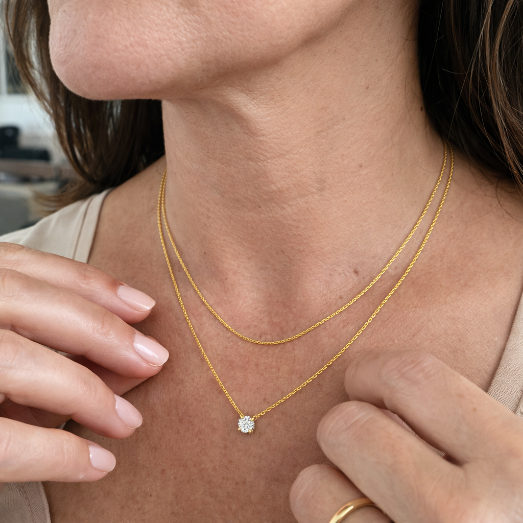 Layered Halo Yellow Gold Necklace