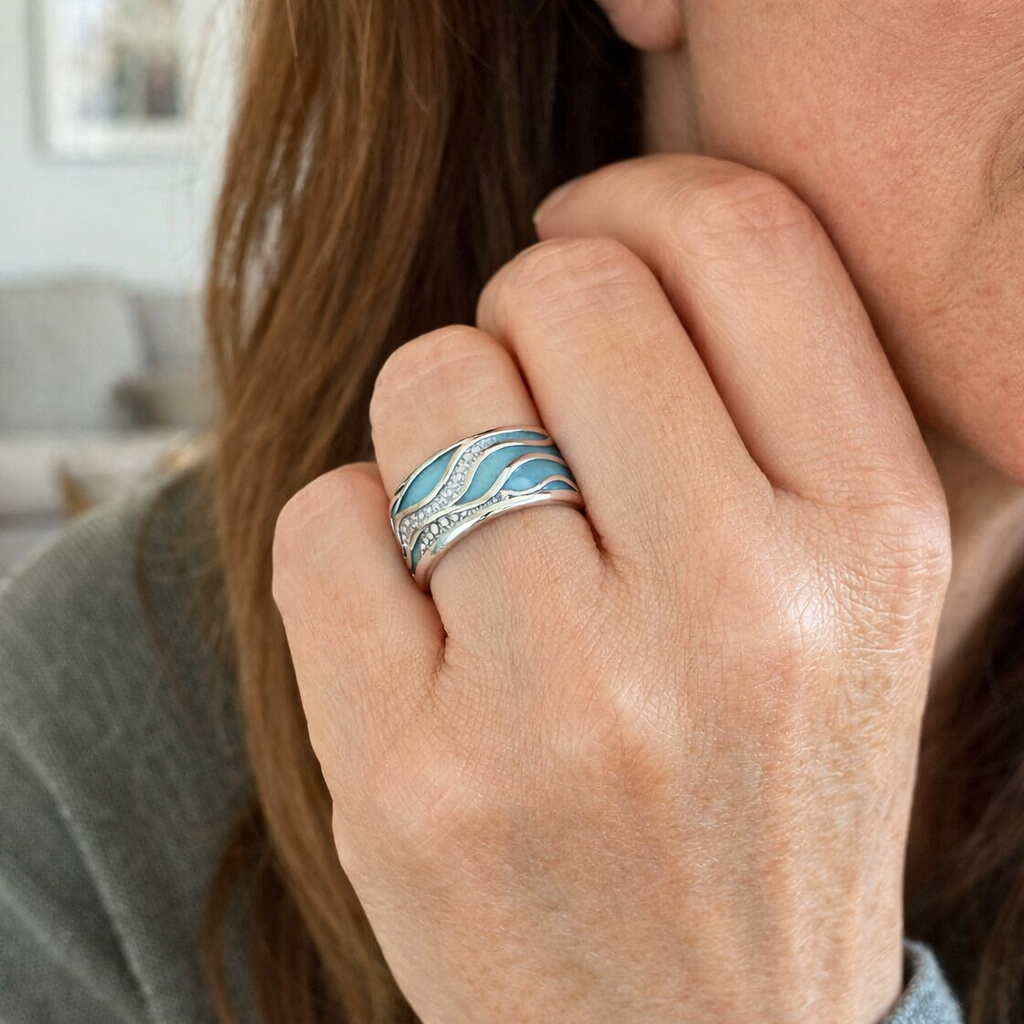 Seasilver Waves White Gold Ring