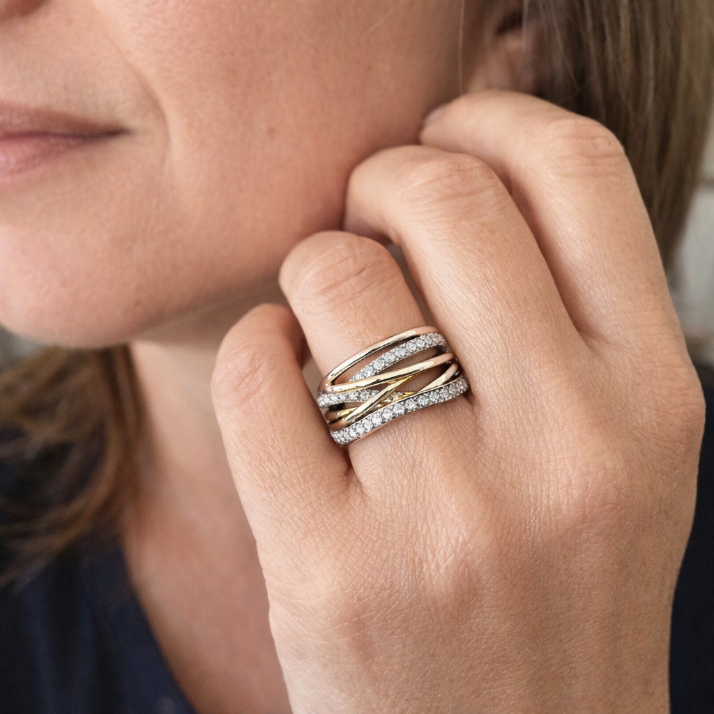Radiance Zircon Silver and Gold Mixed Metal Ring