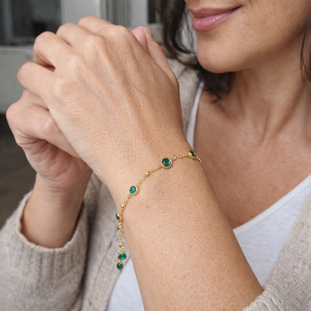 Delicate Emerald Yellow Gold Bracelet