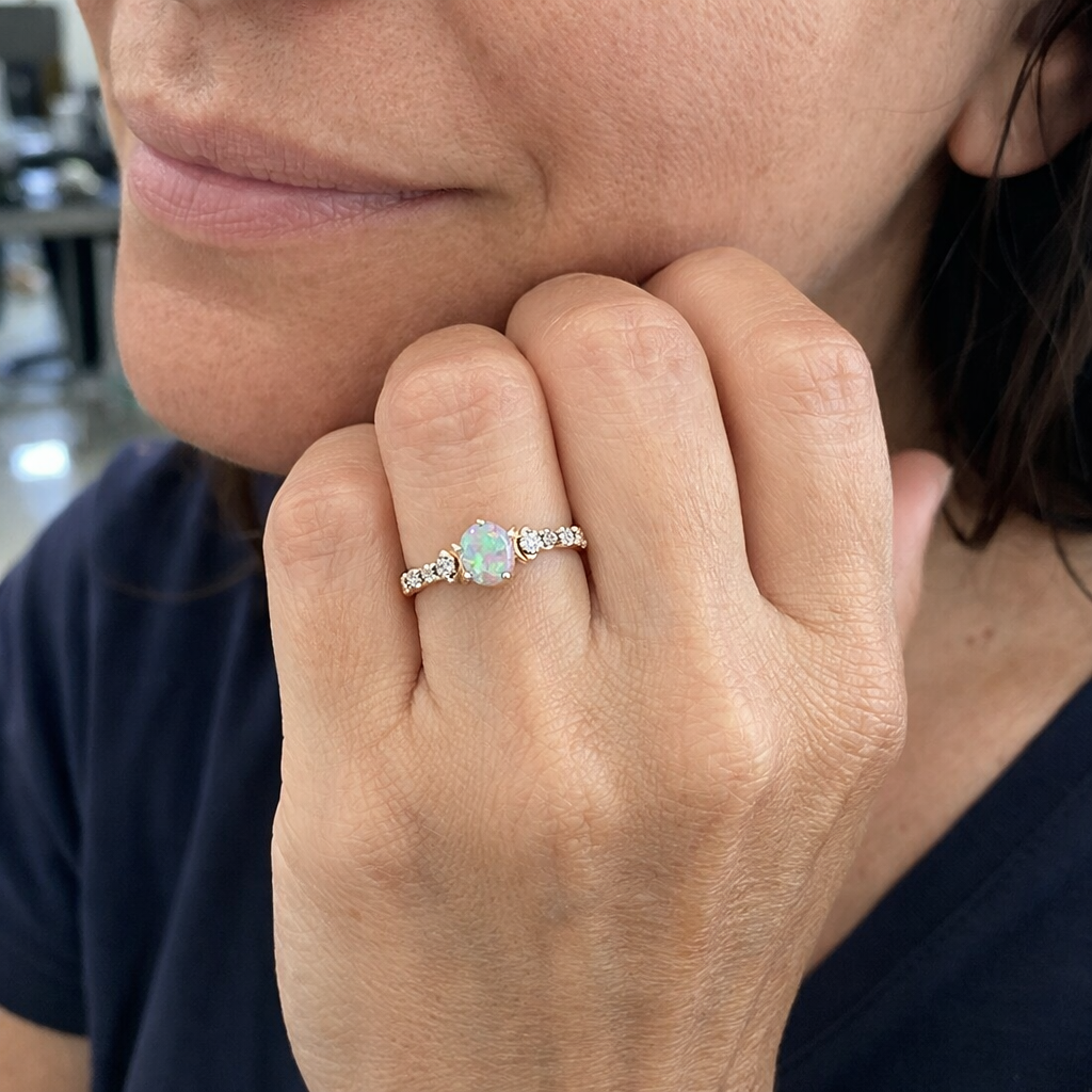 Crescent Moon Opal Rose Gold Ring
