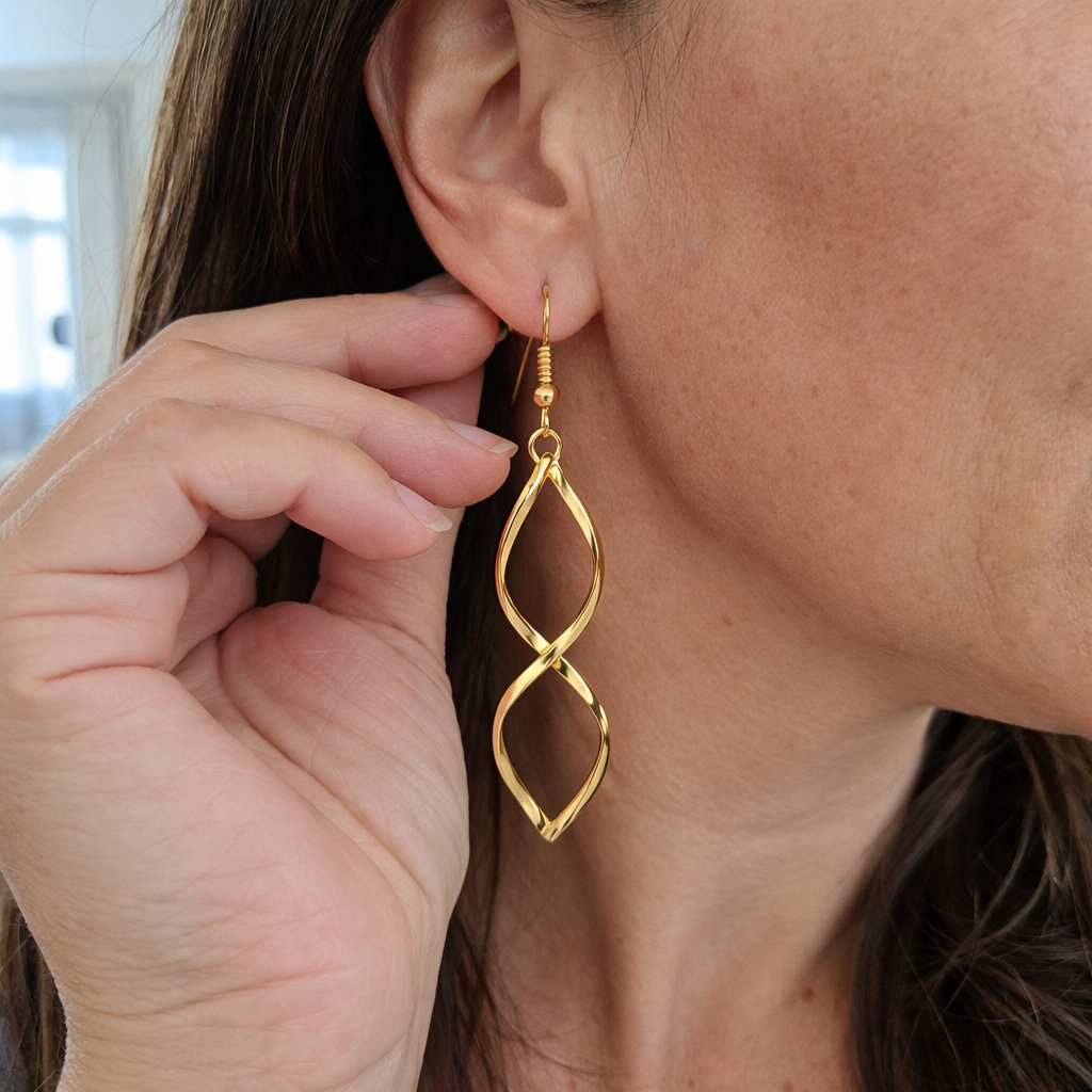 Spiral Drop Yellow Gold Earrings