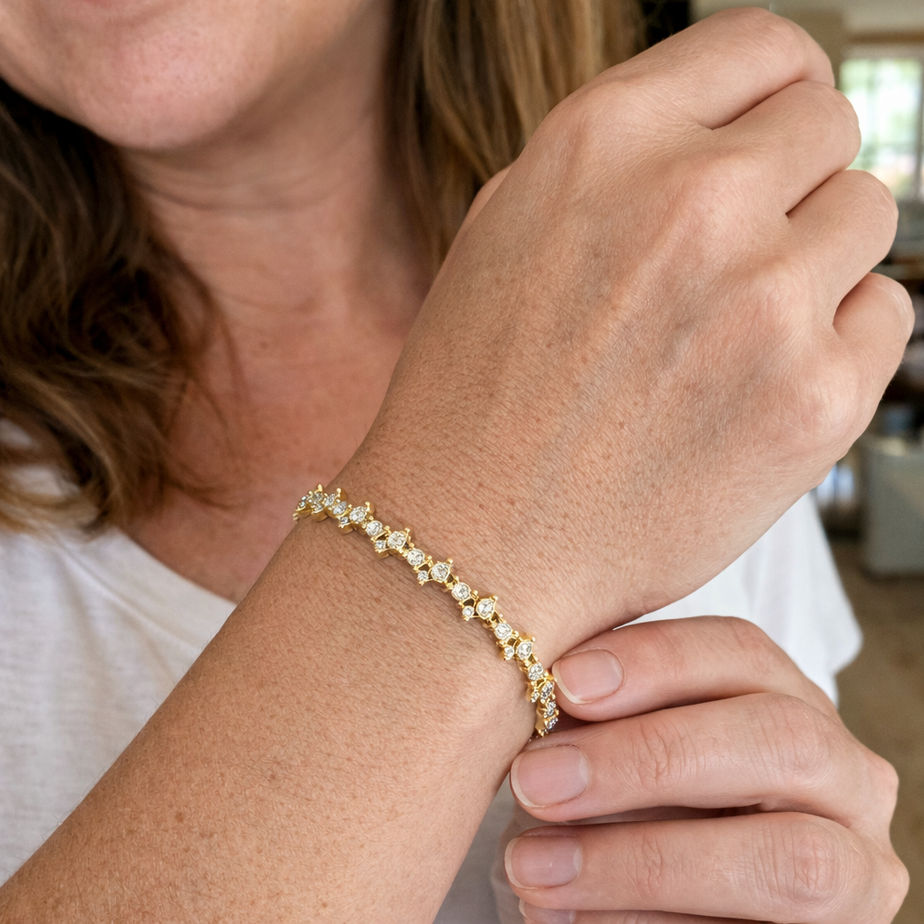 Classic Cluster Tennis Yellow Gold Bracelet